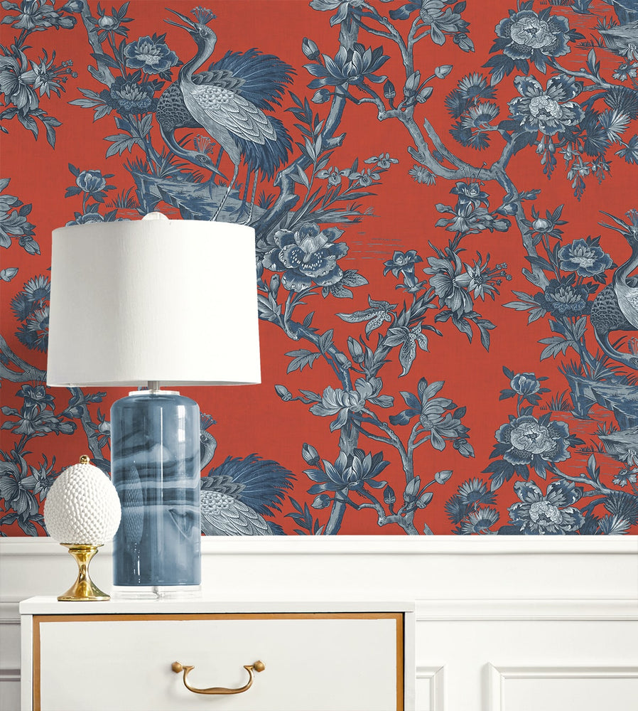 AF41301 crane toile unpasted wallpaper decor from Seabrook Designs