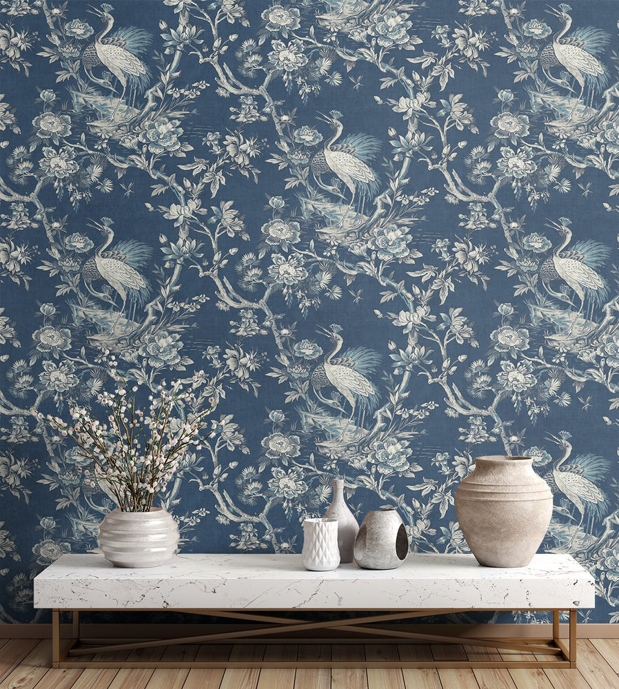AF41302 crane toile unpasted wallpaper entryway from Seabrook Designs