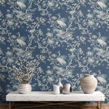 AF41302 crane toile unpasted wallpaper entryway from Seabrook Designs
