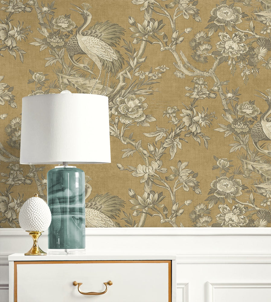 AF41305 crane toile unpasted wallpaper decor from Seabrook Designs
