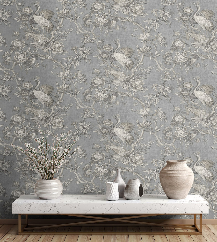 AF41308 crane toile unpasted wallpaper entryway from Seabrook Designs