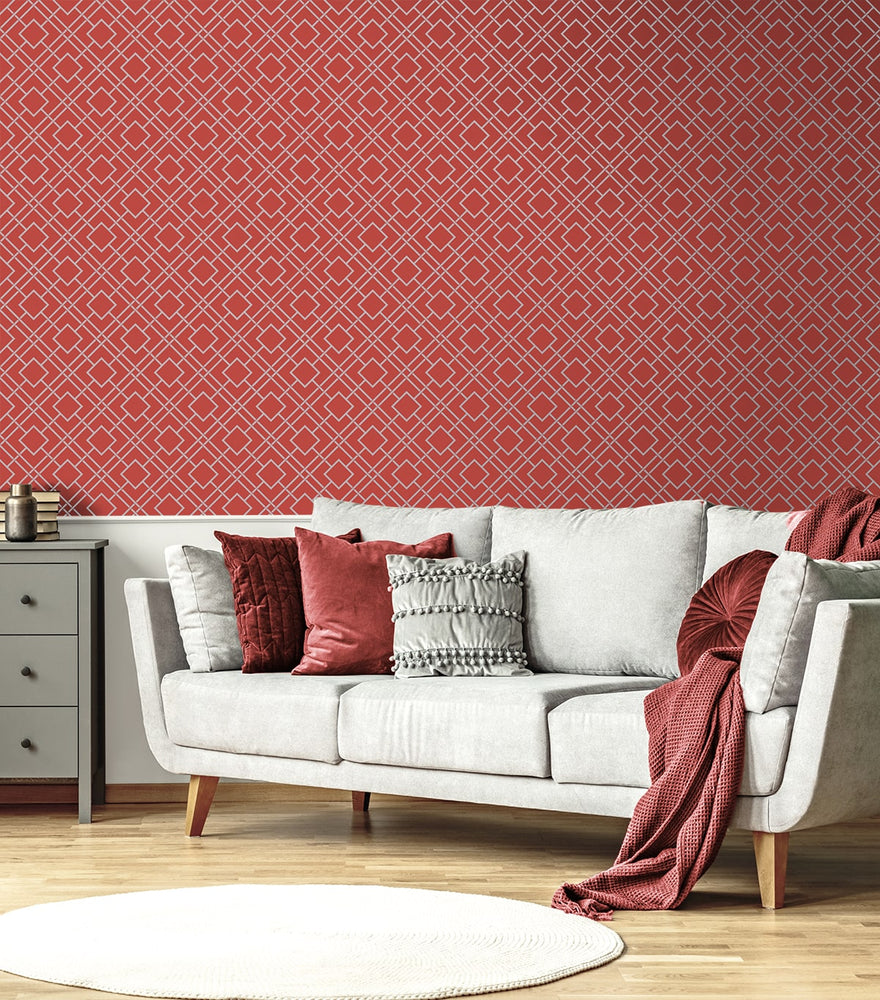 AF41401 geometric lattice wallpaper living room from Seabrook Designs