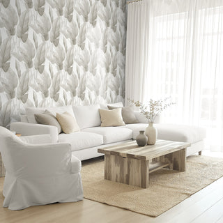 AG60008 Bali Tropical Mantra Palm Leaf Tropical Unpasted Wallpaper living room at Say Decor