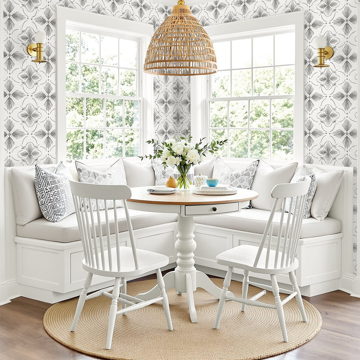 AG60400 Bali Tropical Sari Geometric Stringcloth Unpasted Wallpaper Dining Room from Say Decor