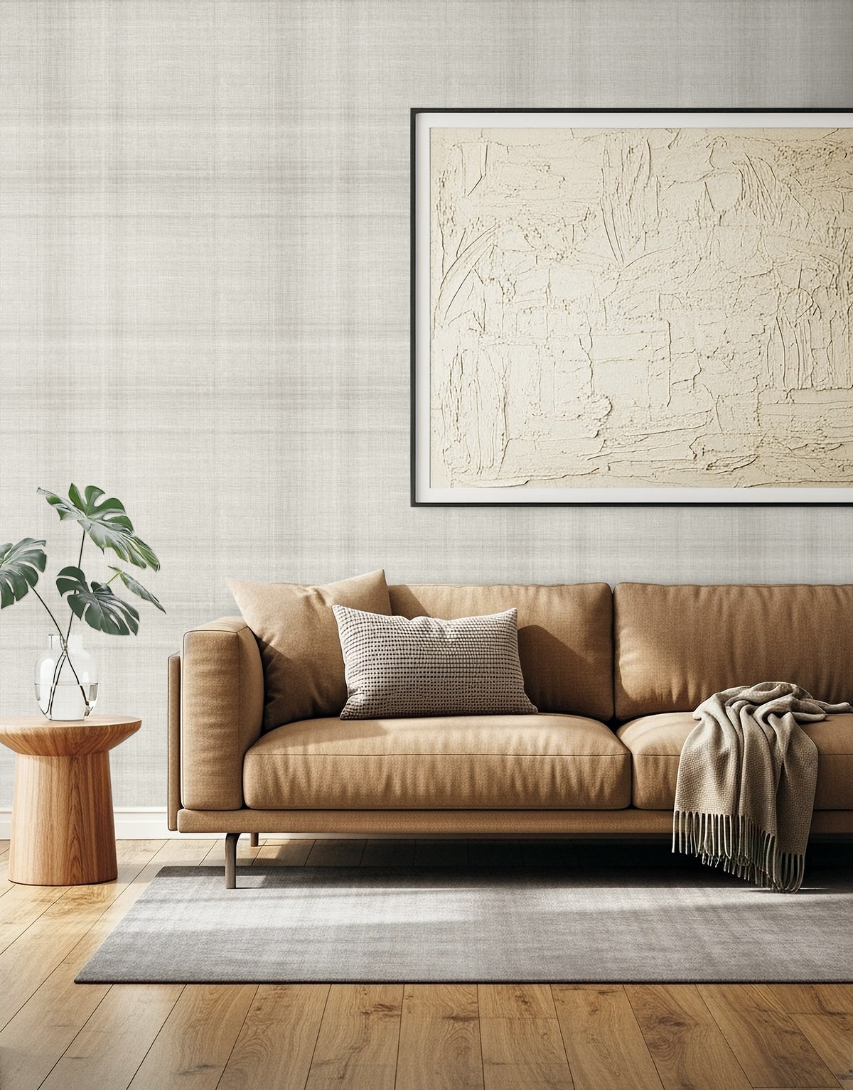 AG60500 Bali Tropical Oasis Faux Linen Embossed Vinyl Unpasted Wallpaper Living Room at Say Decor