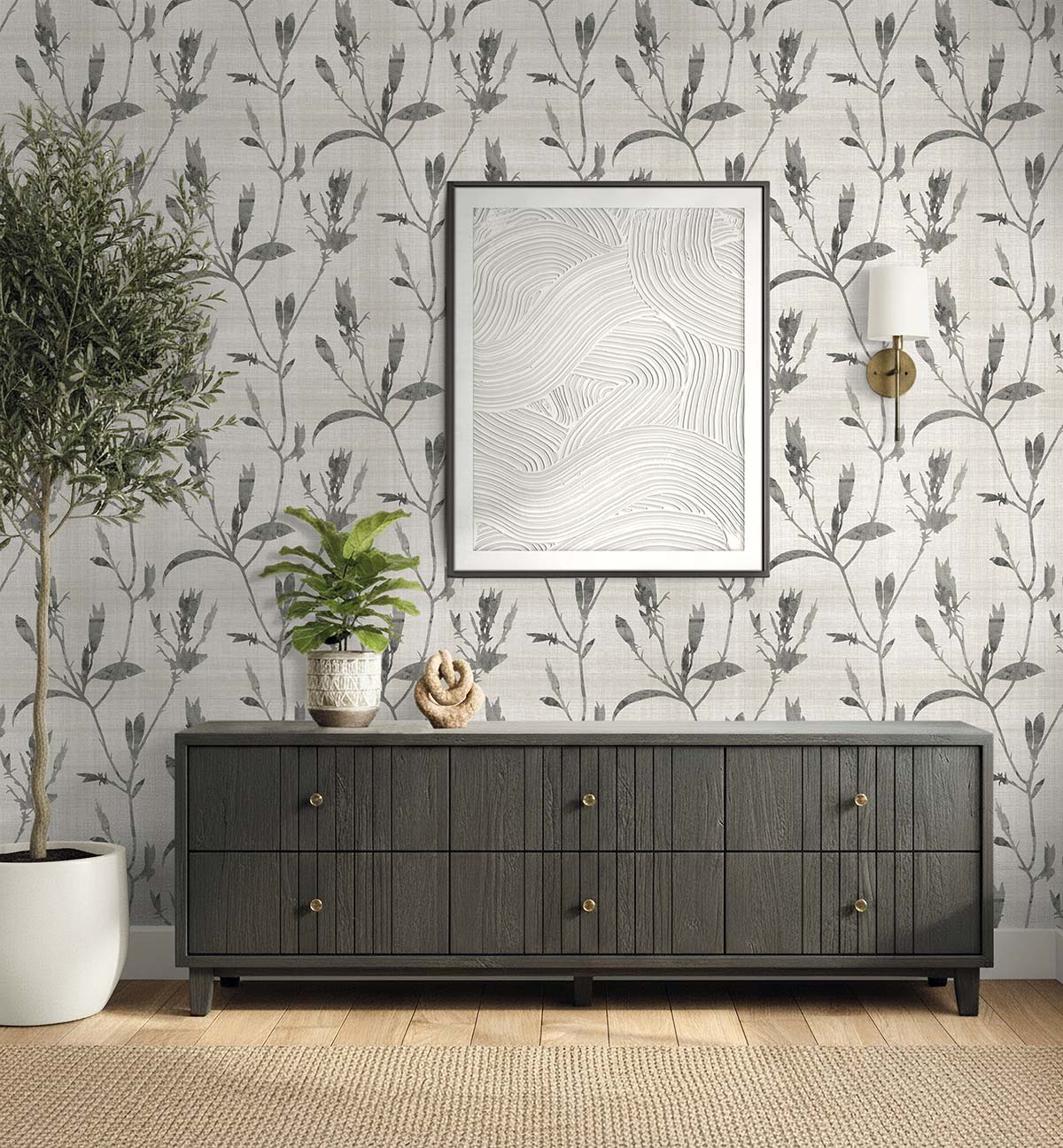 AG60600 Bali Tropical Banyu Botanical Embossed Vinyl Unpasted Wallpaper Living Room from Say Decor