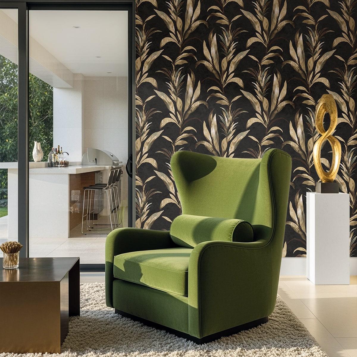 AG60700 Bali Tropical Padma Botanical Embossed Vinyl Unpasted Wallpaper Living Room at Say Decor