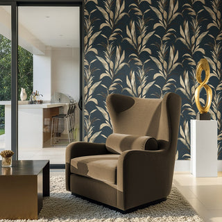 AG60702 Bali Tropical Padma Botanical Embossed Vinyl Unpasted Wallpaper Living Room at Say Decor