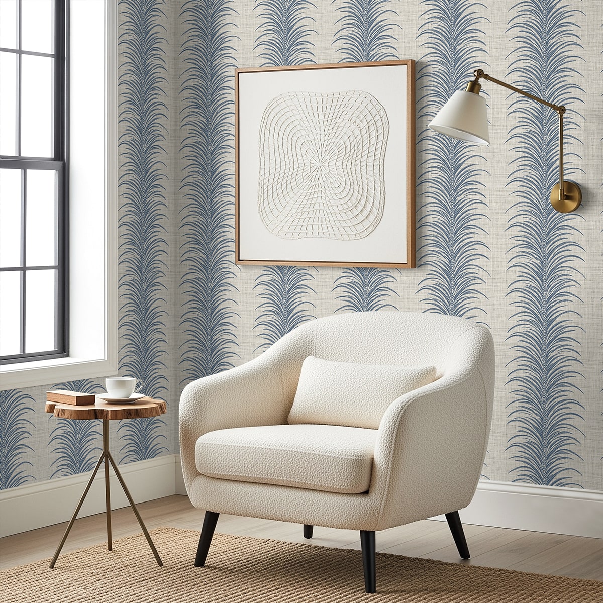 AG61102 Bali Tropical Aruna Leaf Stripe Embossed Vinyl Unpasted Wallpaper Living Room at Say Decor