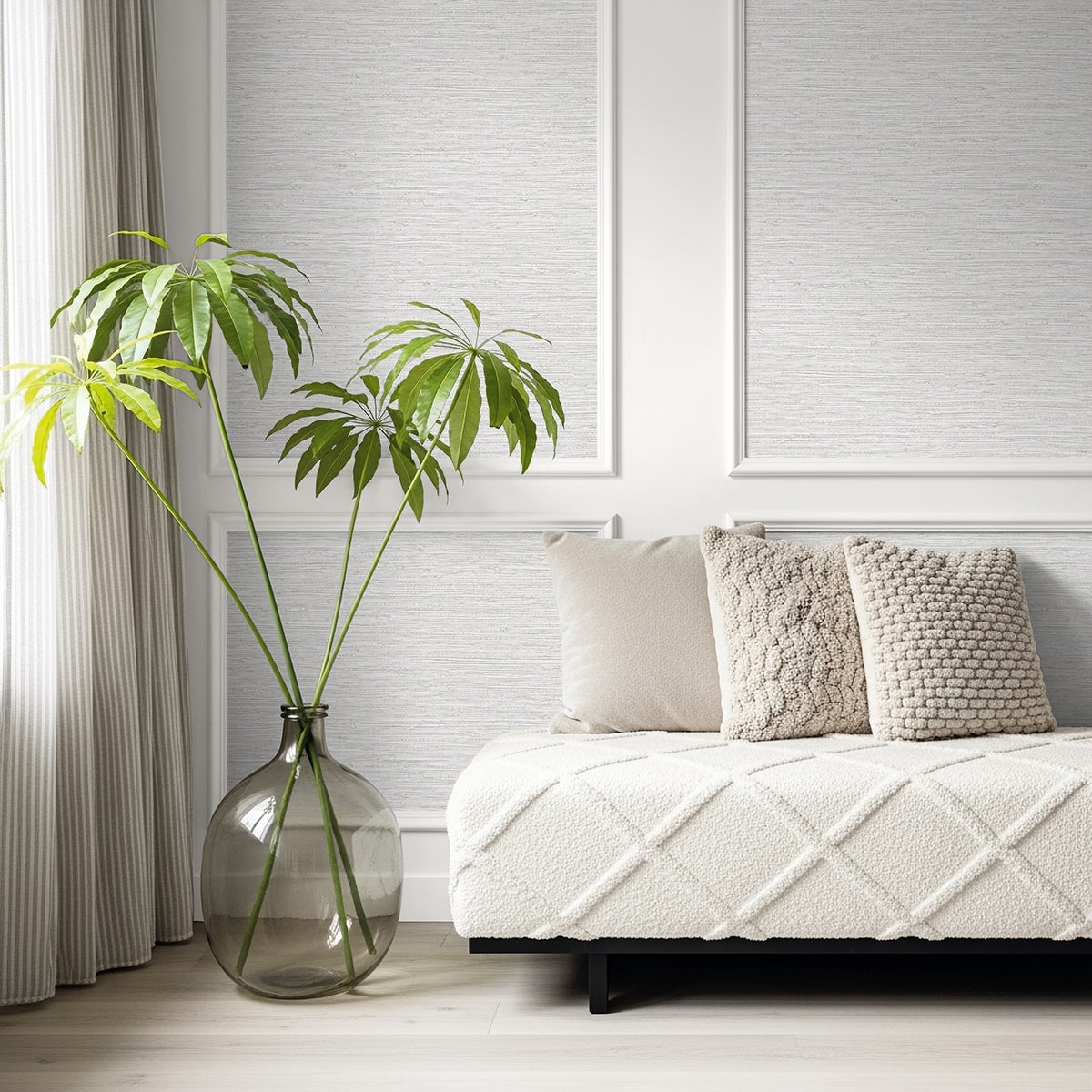 AG61500 Bali Tropical Darma Faux Grasscloth Embossed Vinyl Unpasted Wallpaper Living Room at Say Decor