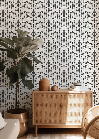 Mitchell Black Boho Rain Abstract Ink Wallpaper Dalmation accent at Say Decor