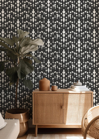 Mitchell Black Boho Rain Abstract Ink Wallpaper Black Decor at Say Decor