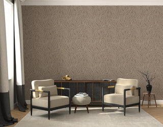 Mitchell Black Aire Abstract Wallpaper living room in shade Deep Taupe at Say Decor