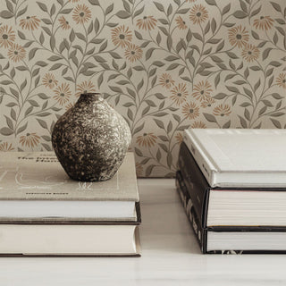 neutral floral peel and stick wallpaper decor from Loomwell Home Goods
