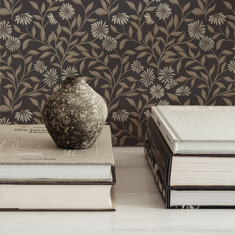 grey floral peel and stick wallpaper decor from Loomwell Home Goods