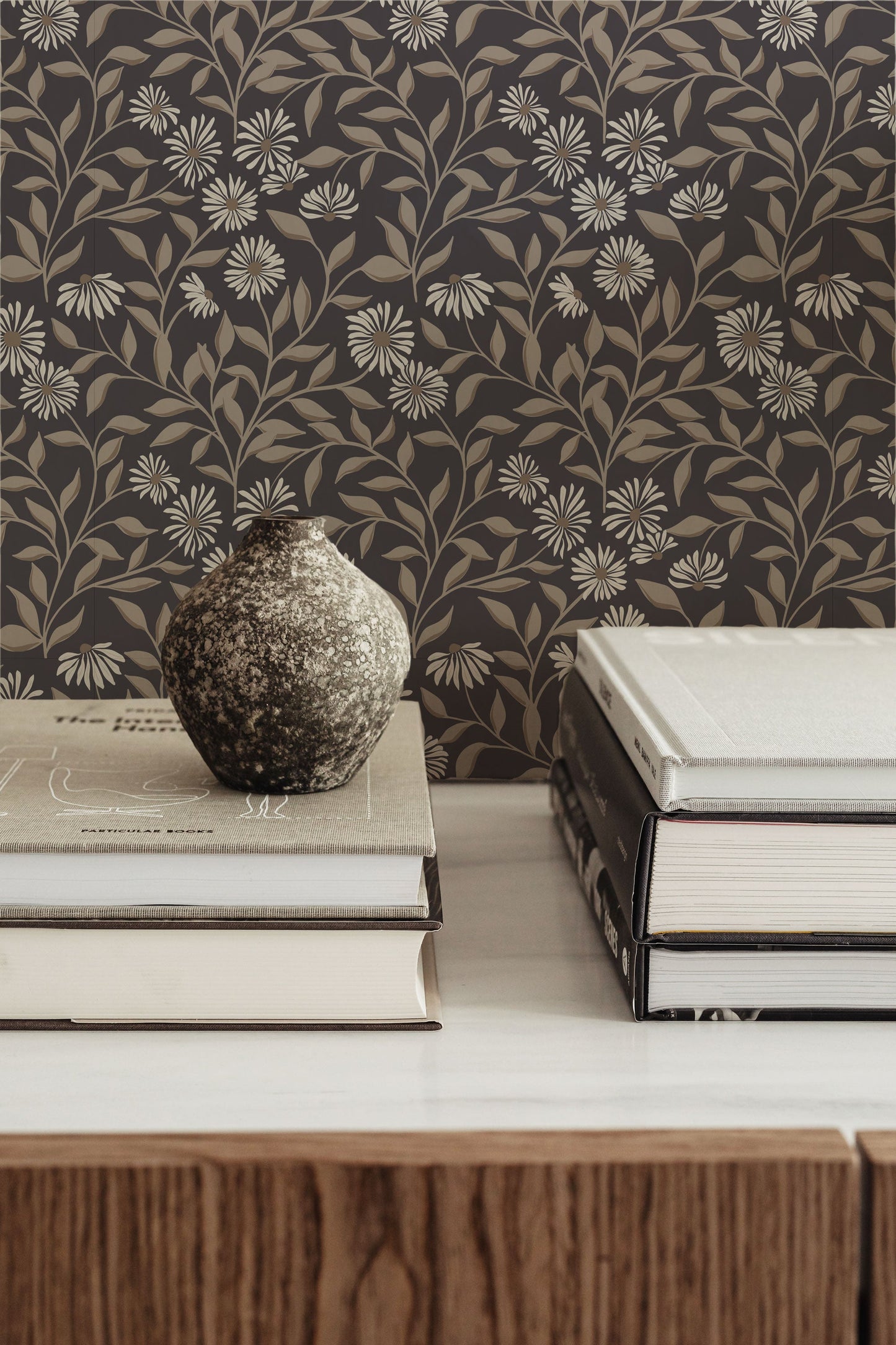 grey floral peel and stick wallpaper decor from Loomwell Home Goods