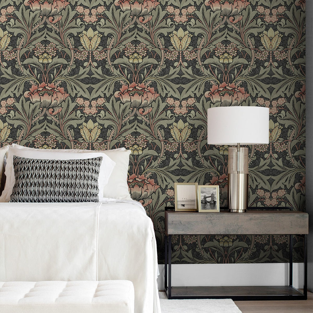 BM60100 Morris flower arts and crafts wallpaper bedroom from Say Decor