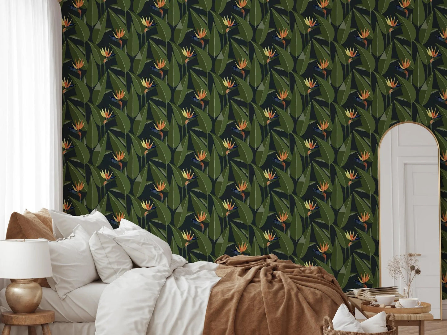 Mitchell Black Birds of Paradise Botanical Wallpaper bedroom in shade Black at Say Decor