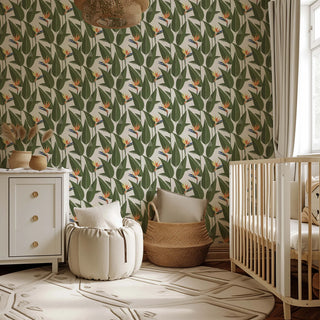 Mitchell Black Birds of Paradise Botanical Wallpaper nursery in shade White at Say Decor