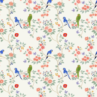 Mitchell Black Blossom Perch Chinoiserie Wallpaper in shade Antique Blue at Say Decor