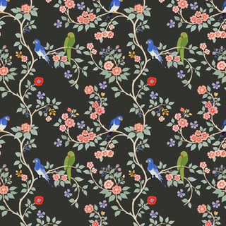 Mitchell Black Blossom Perch Chinoiserie Wallpaper in shade Black at Say Decor
