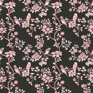 Mitchell Black Blossom Perch Chinoiserie Wallpaper in shade Fuchsia at Say Decor