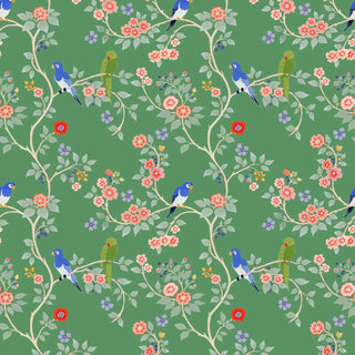 Mitchell Black Blossom Perch Chinoiserie Wallpaper in shade Green at Say Decor