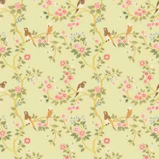 Mitchell Black Blossom Perch Chinoiserie Wallpaper in shade Lemongrass at Say Decor