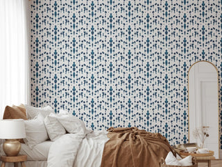 Mitchell Black Boho Rain Abstract Ink Wallpaper Blue Bedroom at Say Decor