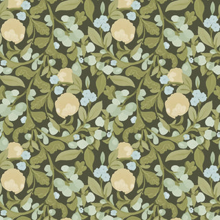 Mitchell Black Botanical Legacy Budding Grove Floral Wallpaper in shade Olive at Say Decor