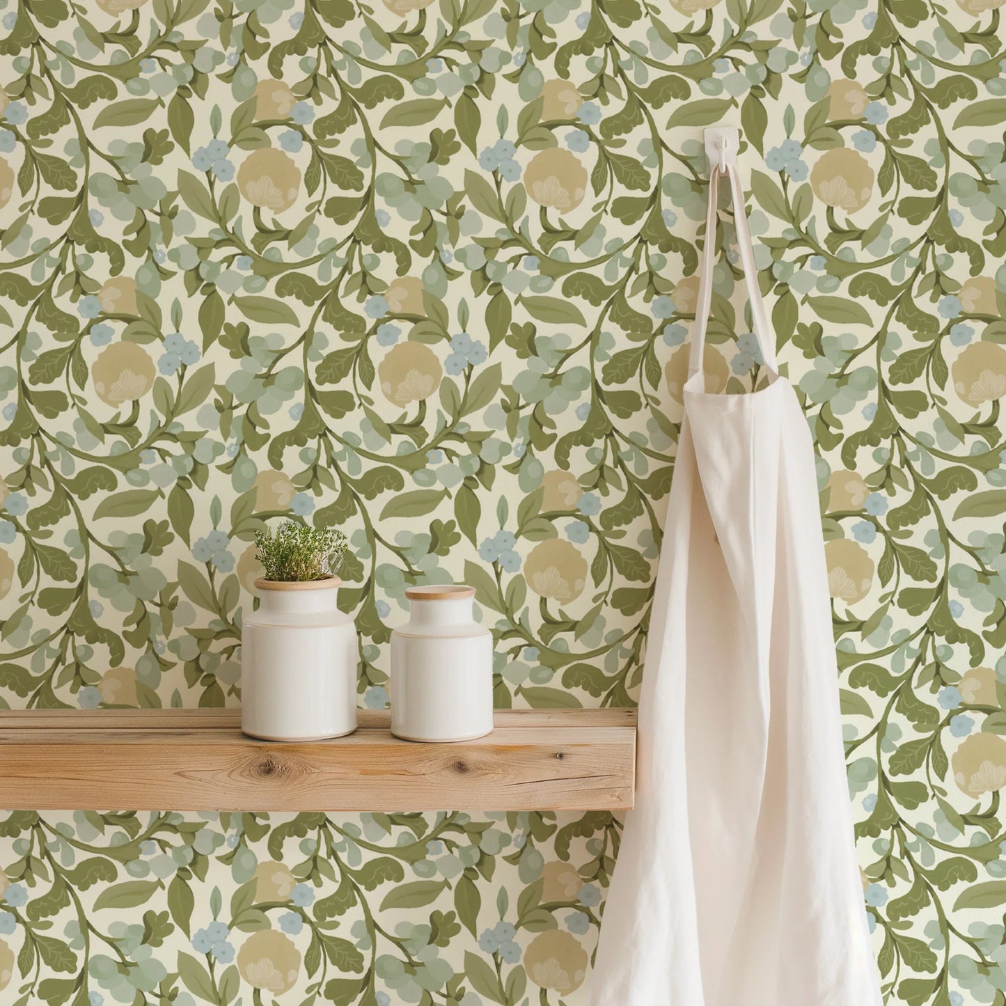 Mitchell Black Botanical Legacy Budding Grove Floral Wallpaper decor in shade Vintage Linen at Say Decor