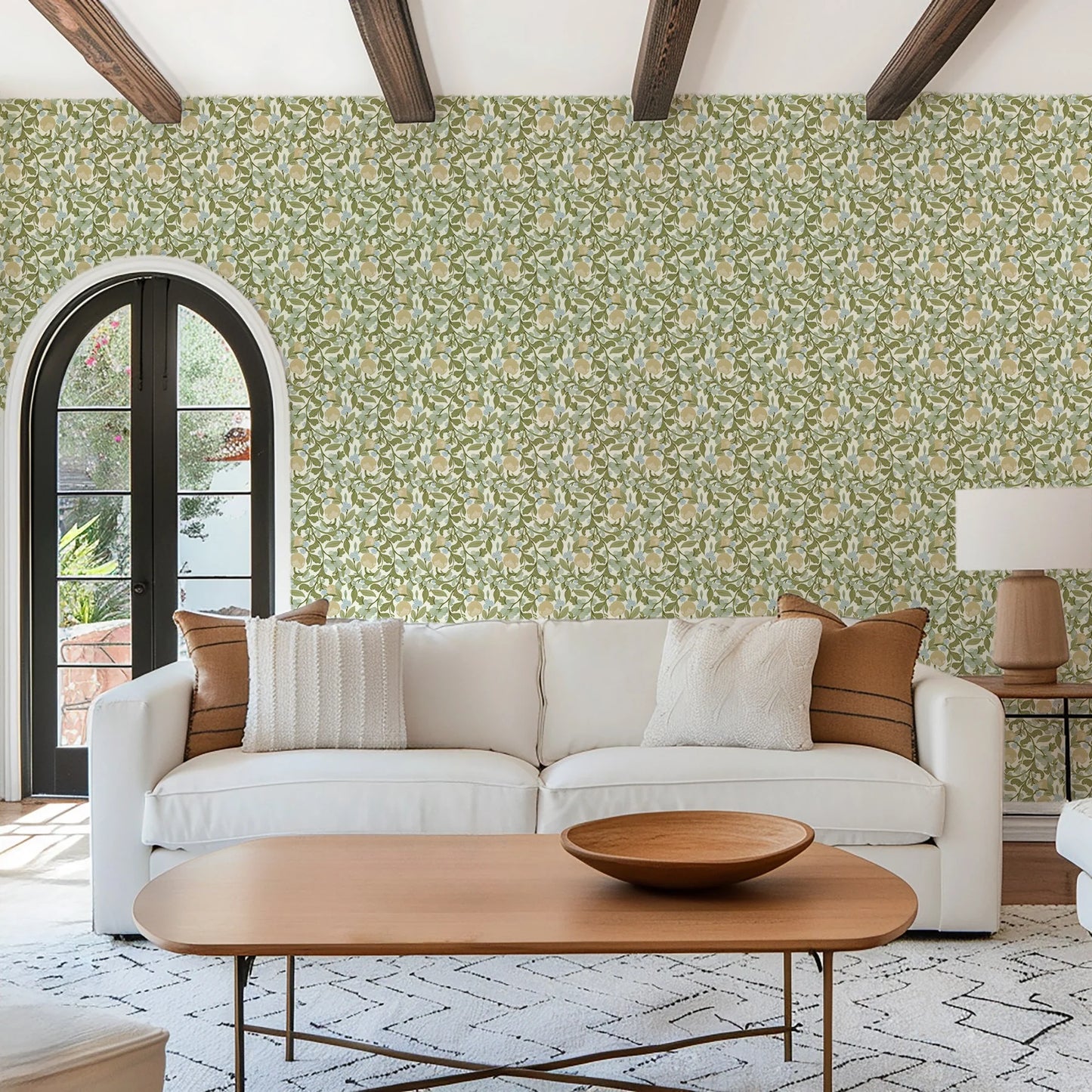 Mitchell Black Botanical Legacy Budding Grove Floral Wallpaper living room in shade Vintage Linen at Say Decor