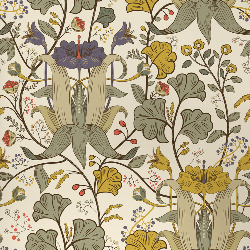 Art Nouveau vintage floral lily wallpaper at Say Decor
