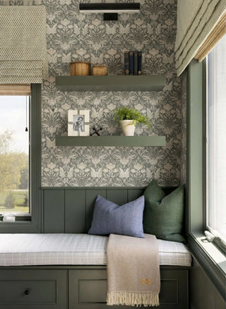 Grey Bloomery Morris Flower Peel and Stick Wallpaper Reading Nook from Say Decor