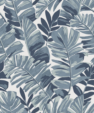 CC20202 California Coastal Aureliana Blue Tropical Leaf Unpasted Wallpaper at Say Decor