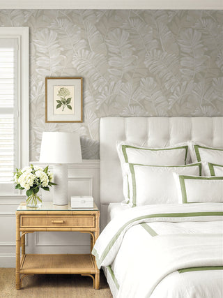 CC20205 California Coastal Aureliana Neutral Tropical Leaf Unpasted Wallpaper Bedroom at Say Decor