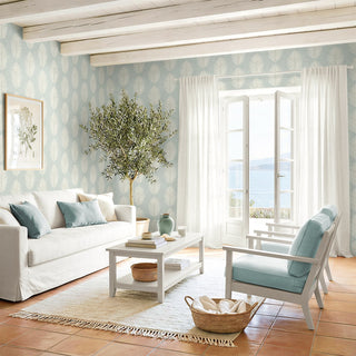 CC20802 California Coastal Saltair Palm Leaf Unpasted Wallpaper living room from the California Coastal collection by Seabrook Designs