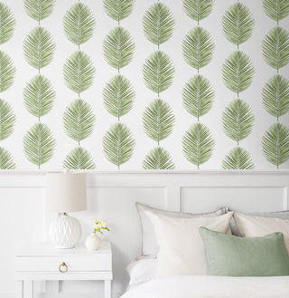 CC20804 California Coastal Saltair Green Palm Leaf Unpasted Wallpaper bedroom from the California Coastal collection by Seabrook Designs