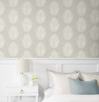 CC20808 California Coastal Saltair Grey Palm Leaf Unpasted Wallpaper bedroom from the California Coastal collection by Seabrook Designs