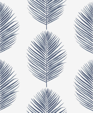 CC20812 California Coastal Saltair Blue Palm Leaf Unpasted Wallpaper from the California Coastal collection by Seabrook Designs