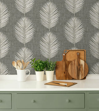 CC20818 California Coastal Saltair Grey Palm Leaf Unpasted Wallpaper kitchen from the California Coastal collection by Seabrook Designs