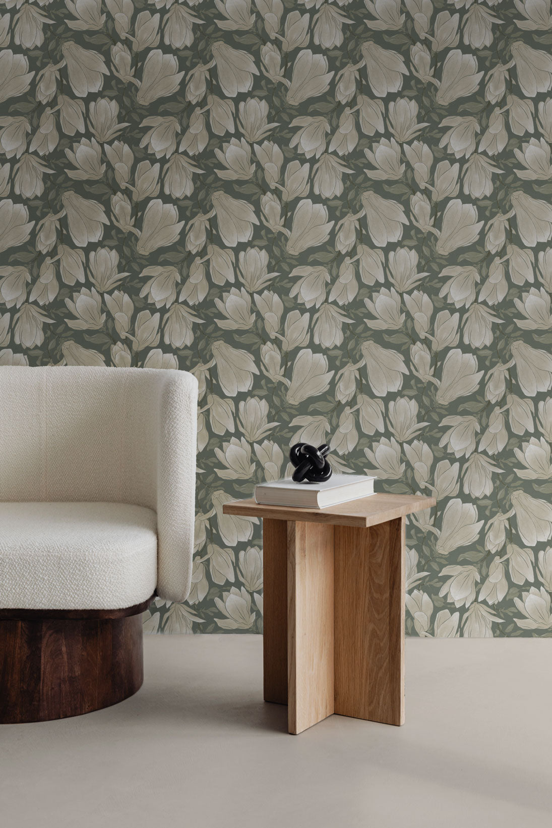 Cornelia green Floral Peel and Stick Wallpaper living room from Say Decor