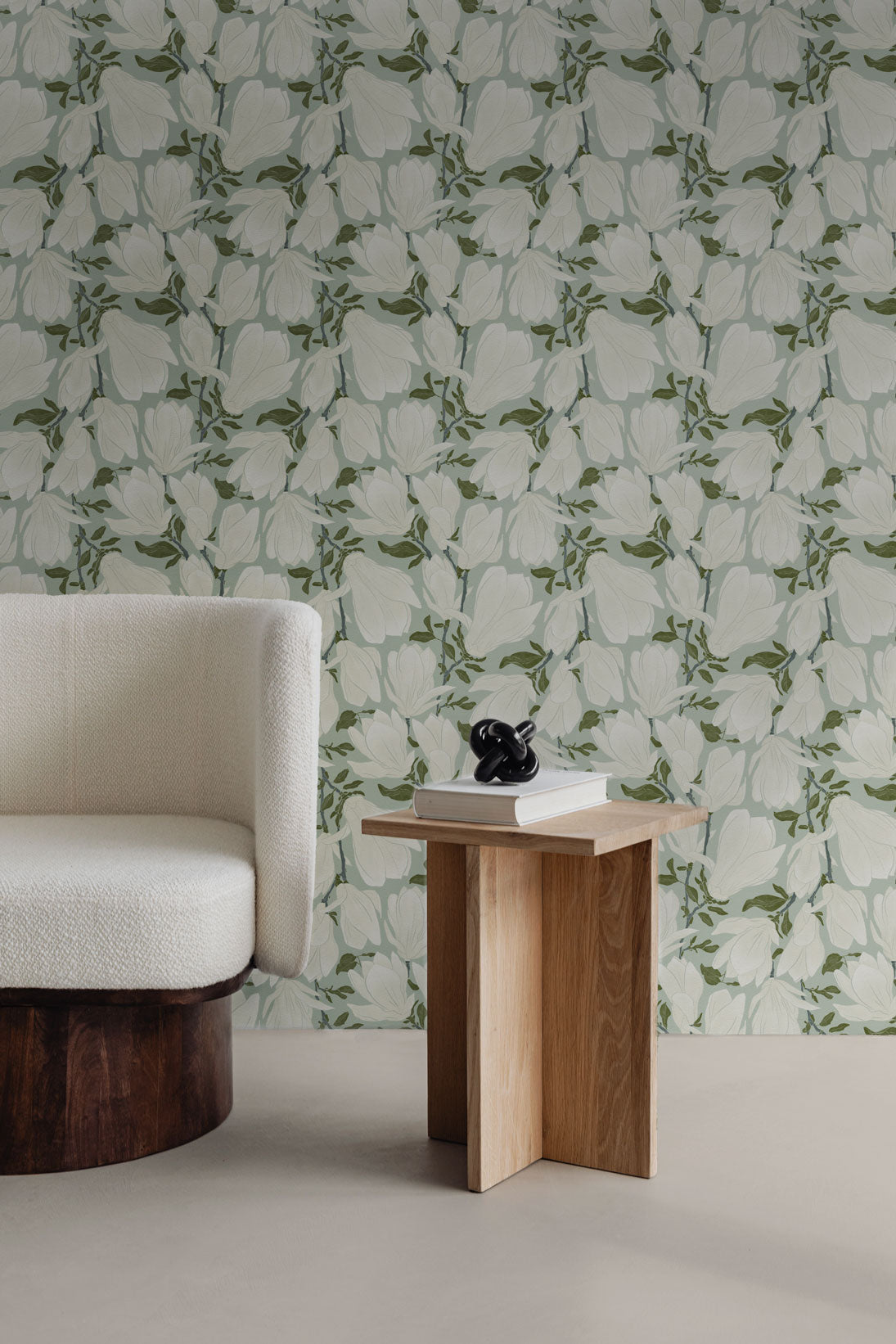 Cornelia light green Floral Peel and Stick Wallpaper living room from Say Decor
