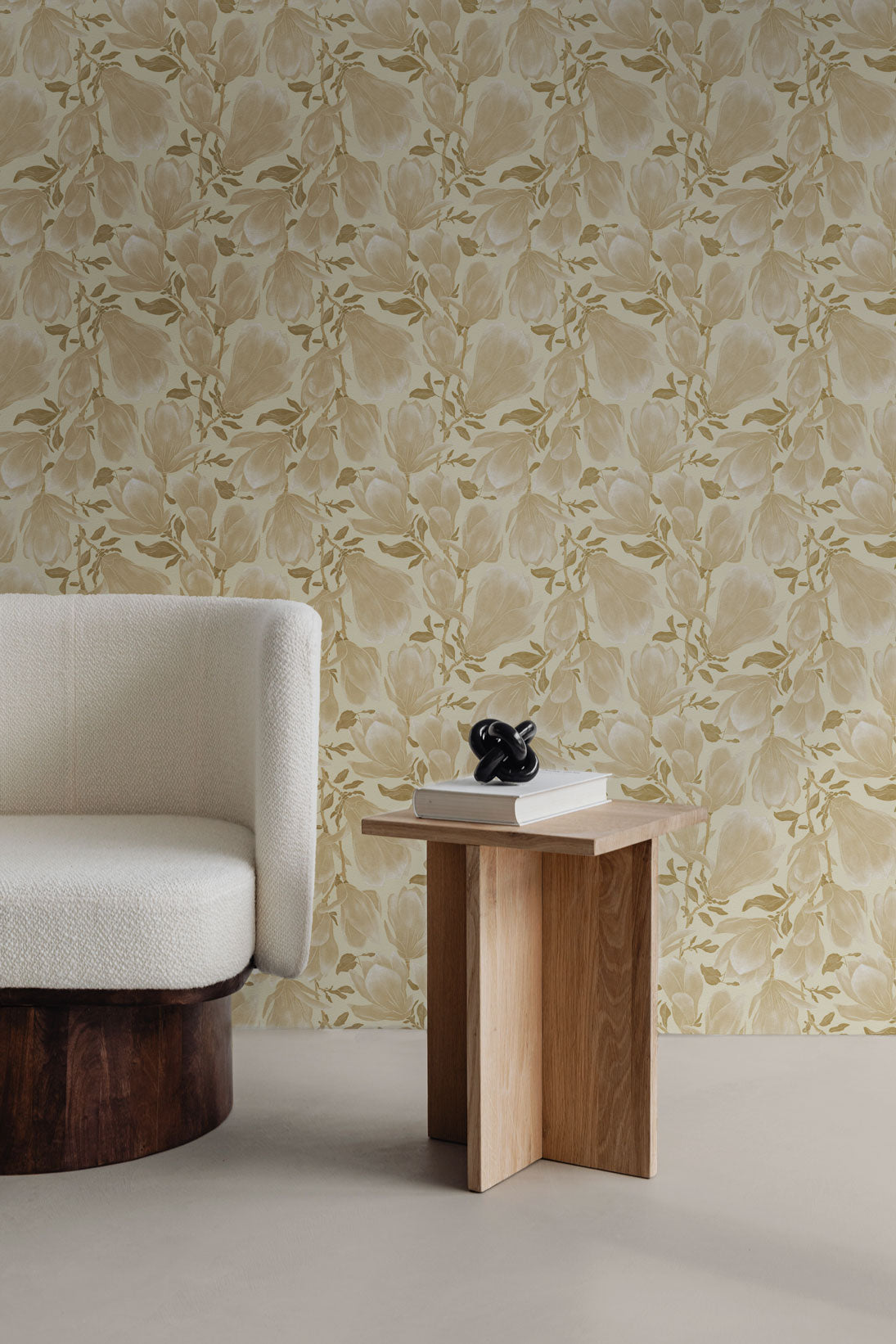 Cornelia gold Floral Peel and Stick Wallpaper living room from Say Decor