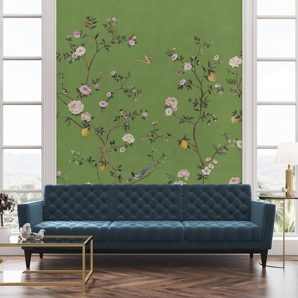 
                  
                    Chinoiserie green peel and stick wall mural apartment from Daisy Bennett Designs
                  
                