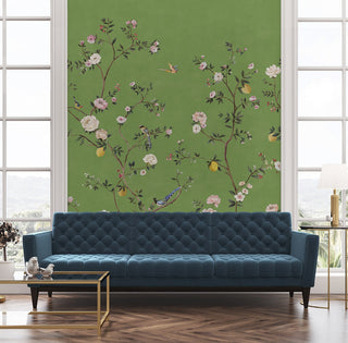 Chinoiserie green peel and stick wall mural apartment from Daisy Bennett Designs
