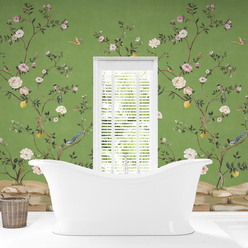 
                  
                    Chinoiserie green peel and stick wall mural bathroom from Daisy Bennett Designs
                  
                