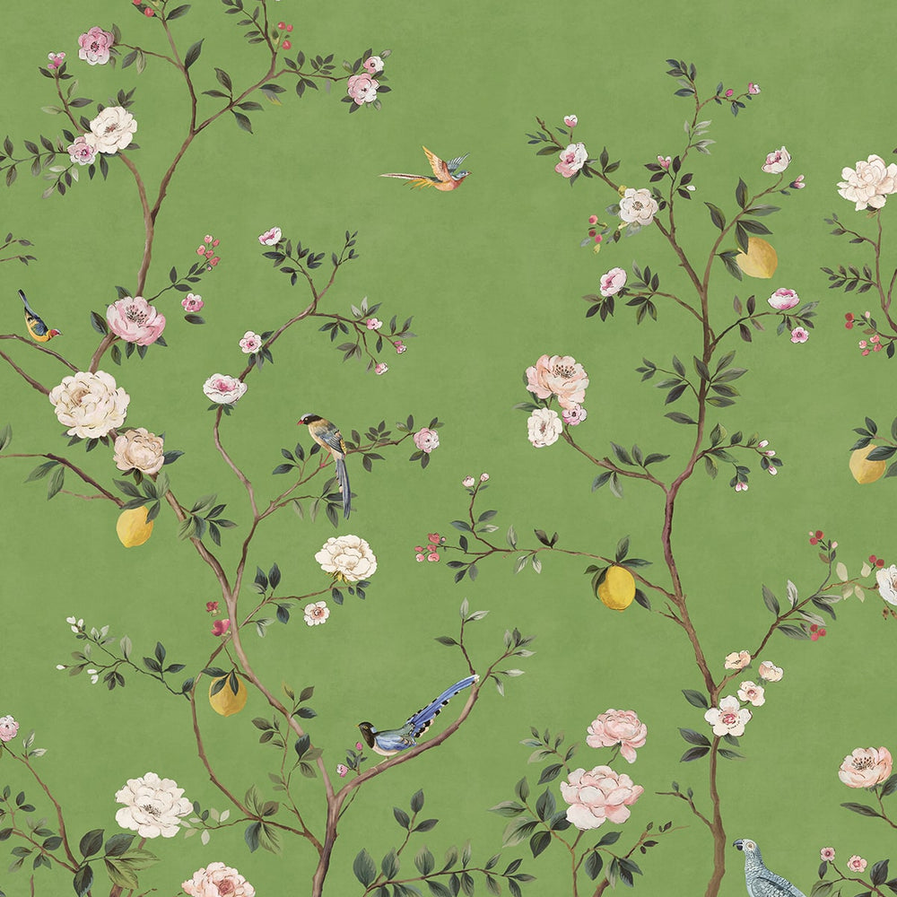 Chinoiserie green peel and stick wall mural from Daisy Bennett Designs