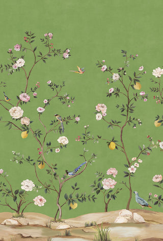 Chinoiserie green peel and stick wall mural from Daisy Bennett Designs