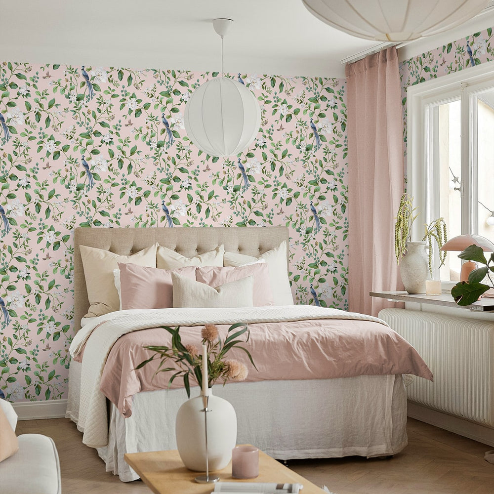 DB20801 chinoiserie peel and stick wallpaper bedroom from Daisy Bennett Designs